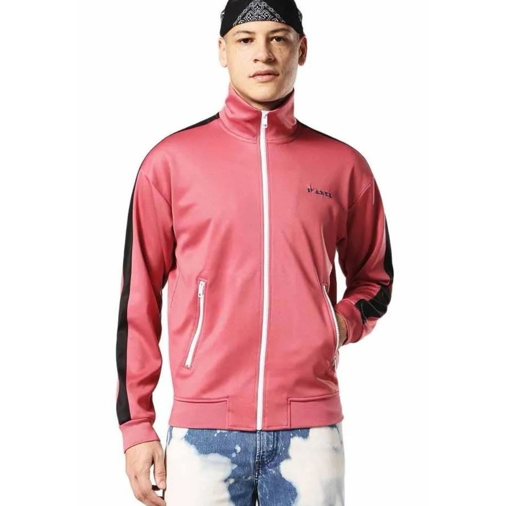 DIESEL Jacket Mens Red Logo Full Zip Bomber Track Jacket, Windbreaker Medium